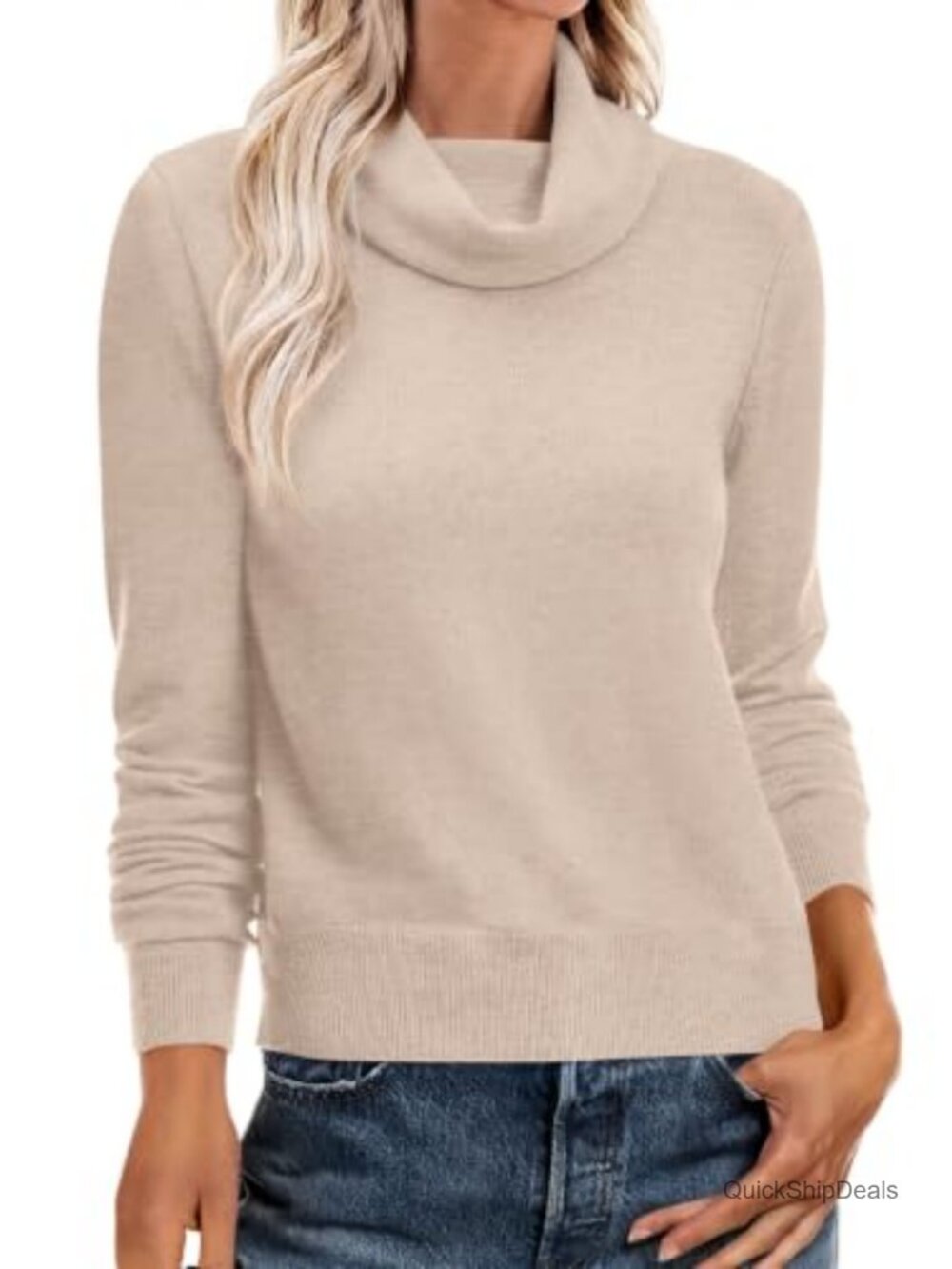 Women's Cowl Neck Long Sleeve Sweater Loose Fit Polyester Blend